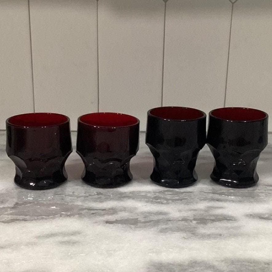 Anchor Hocking Royal Ruby Georgian Honeycomb Tumblers, Set of 4, Vintage Glasses - Thumbnail 8