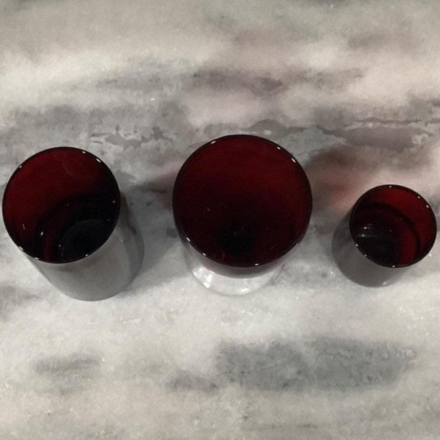 Anchor Hocking Royal Ruby Glasses, 3 Piece Mismatched, Goblet, Juice & Highball - Thumbnail 9