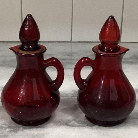 Avon Cape Cod Ruby Red Mini Cruets, Set of 2, Vintage Glass Bottles, Replacement - Thumbnail 10