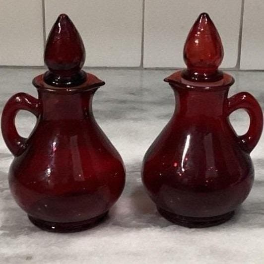 Avon Cape Cod Ruby Red Mini Cruets, Set of 2, Vintage Glass Bottles, Replacement - Thumbnail 12