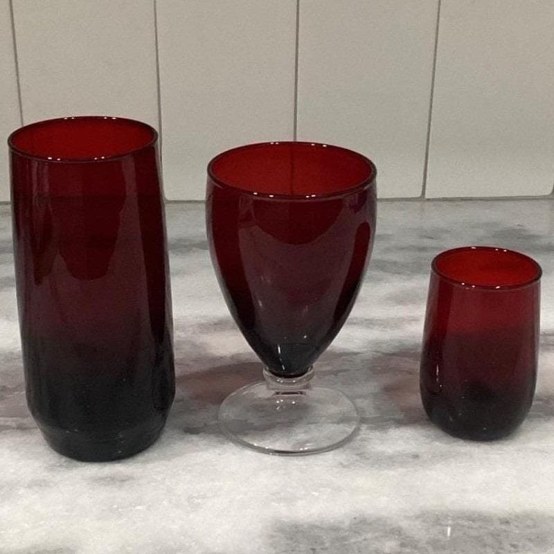 Anchor Hocking Royal Ruby Glasses, 3 Piece Mismatched, Goblet, Juice & Highball - Thumbnail 13