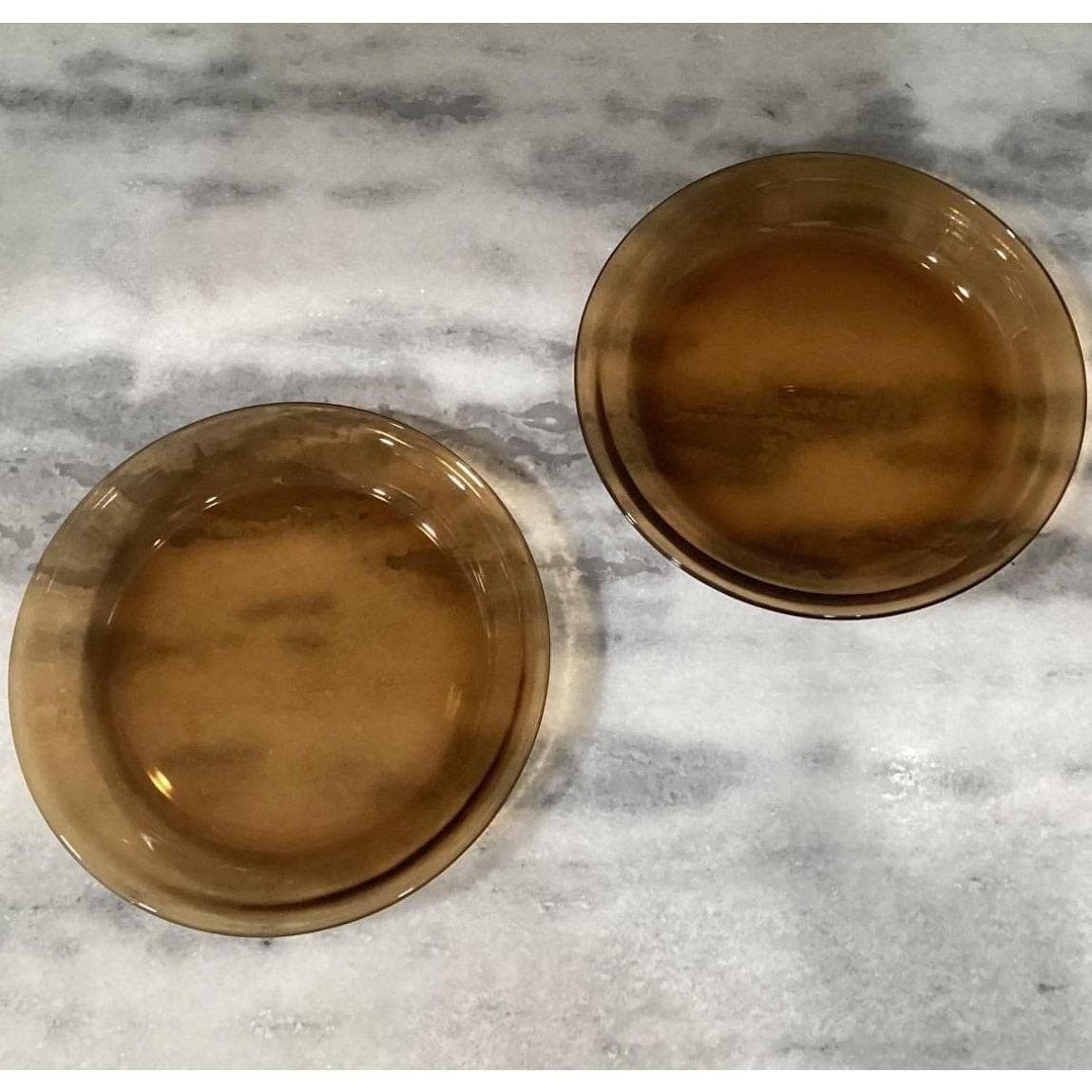 Anchor Hocking Amber Pie Plate #1060, Set of 2, Vintage Fire-King Bakeware - Thumbnail 7