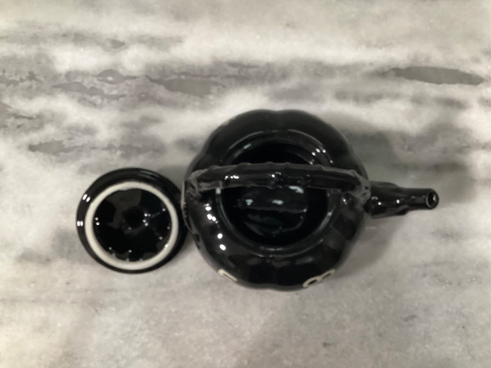 VINTAGE Asian Tea Pot ~ Porcelain Black Chinese - Thumbnail 4