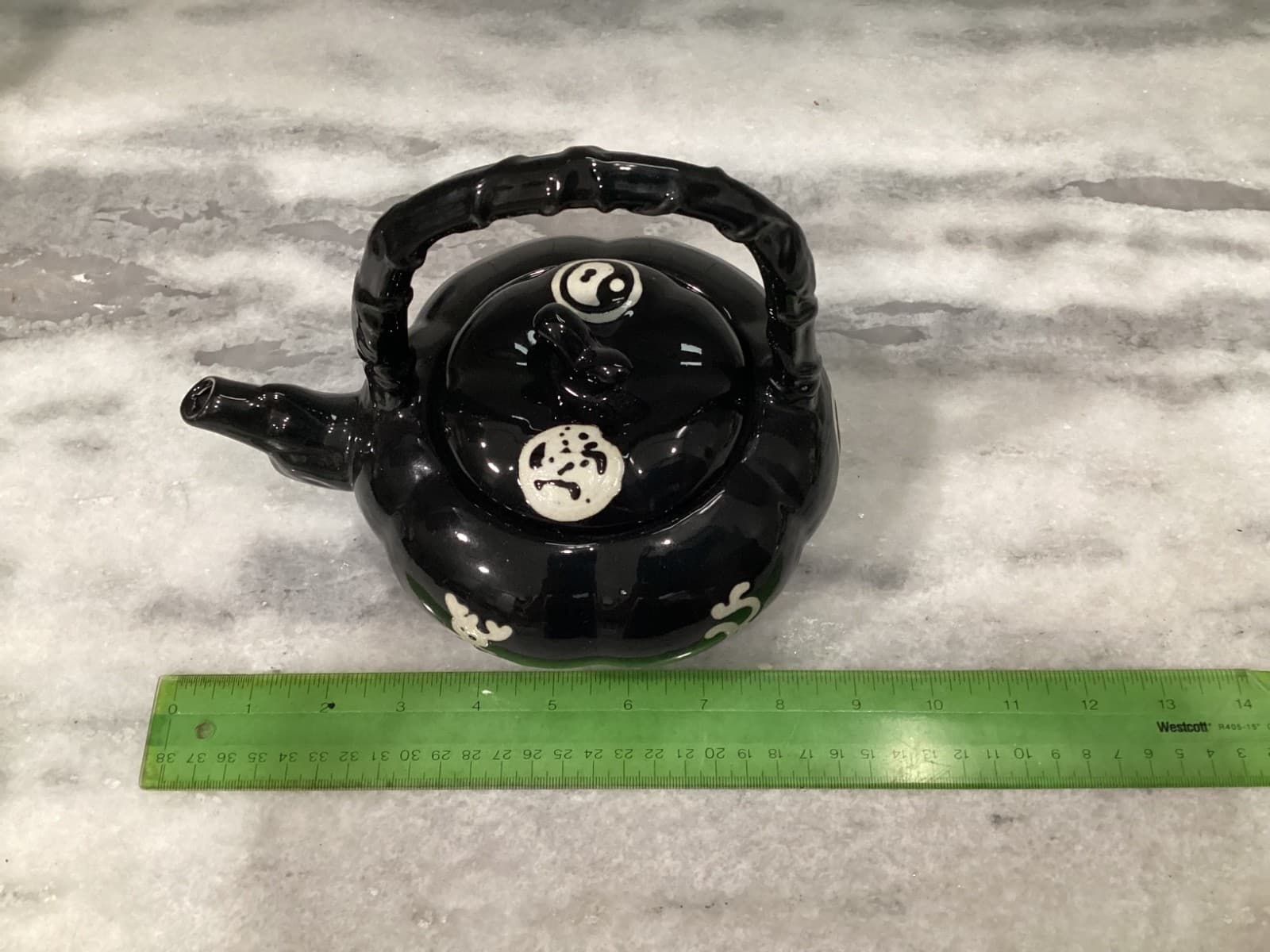 VINTAGE Asian Tea Pot ~ Porcelain Black Chinese - Thumbnail 7