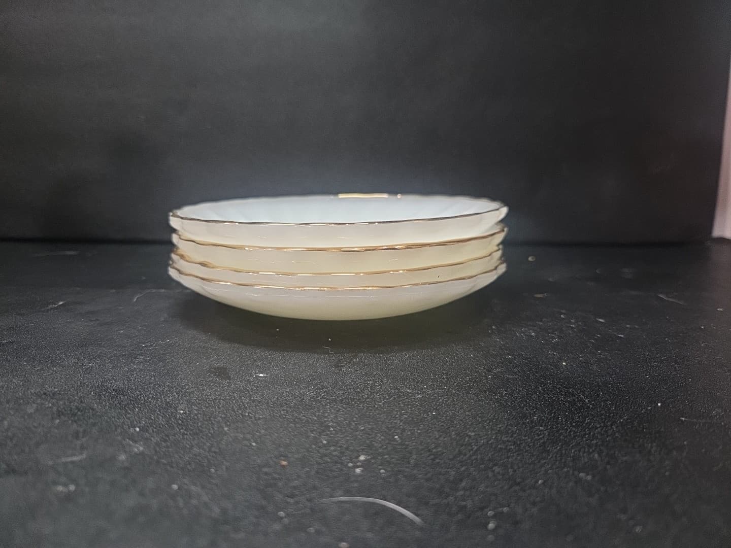 Anchor Hocking Golden Shell Saucers, Swirl Lustre Plates, Gold Trim, Set Of 4 - Thumbnail 7