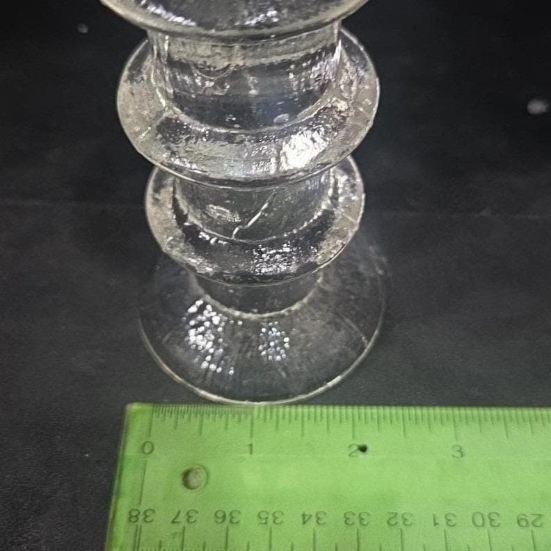 Pukeberg Sweden Three-Ring Pressed Glass Candlestick, Scandinavian Candle Holder - Thumbnail 3