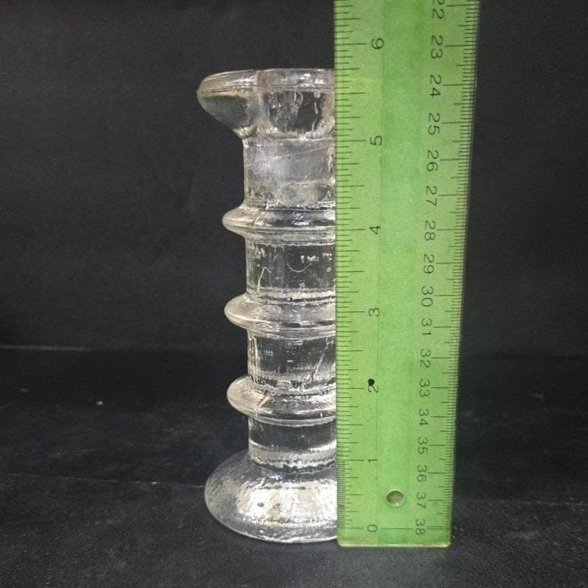 Pukeberg Sweden Three-Ring Pressed Glass Candlestick, Scandinavian Candle Holder - Thumbnail 2