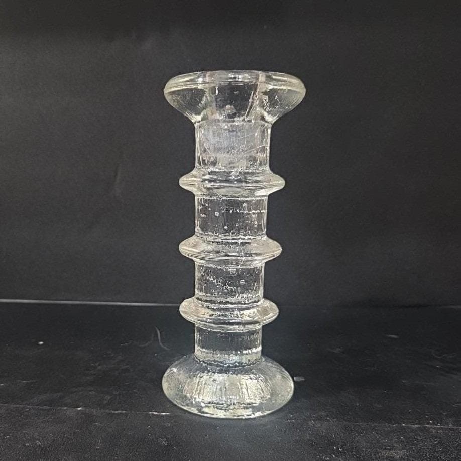 Pukeberg Sweden Three-Ring Pressed Glass Candlestick, Scandinavian Candle Holder - Thumbnail 9
