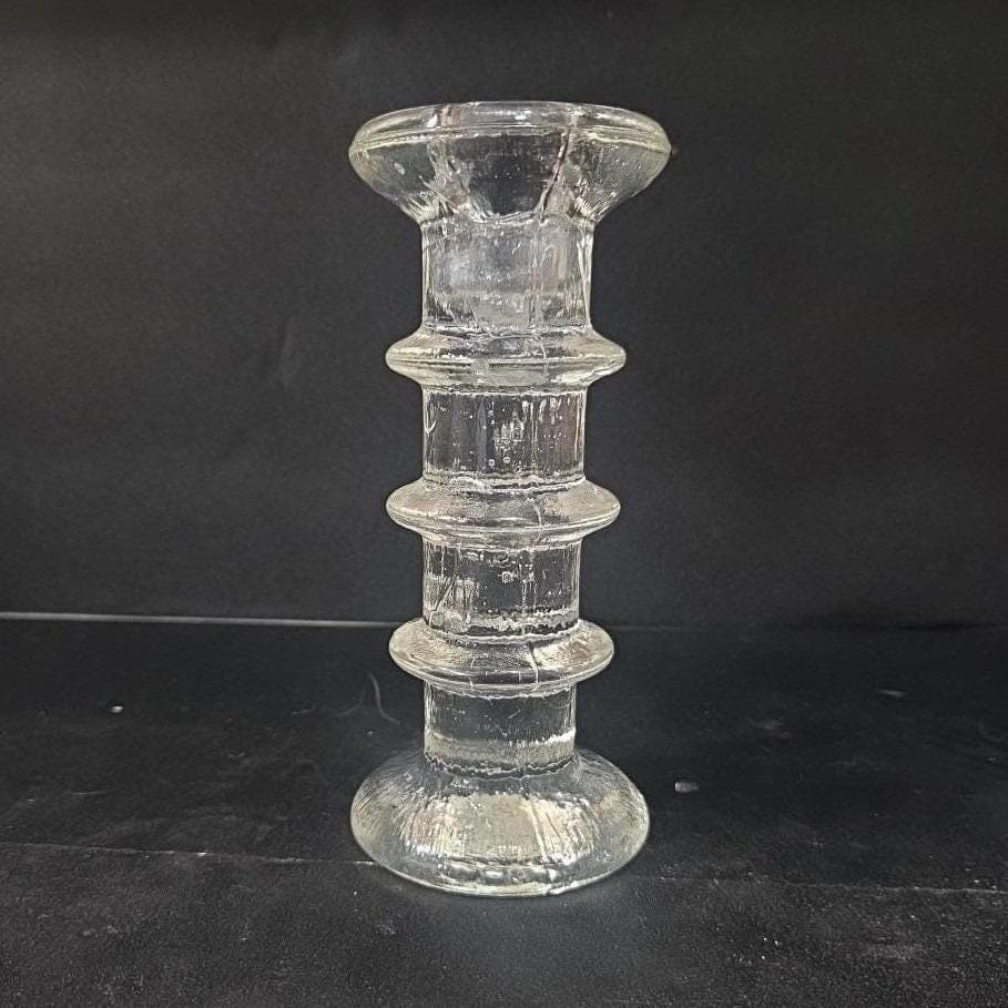 Pukeberg Sweden Three-Ring Pressed Glass Candlestick, Scandinavian Candle Holder - Thumbnail 8