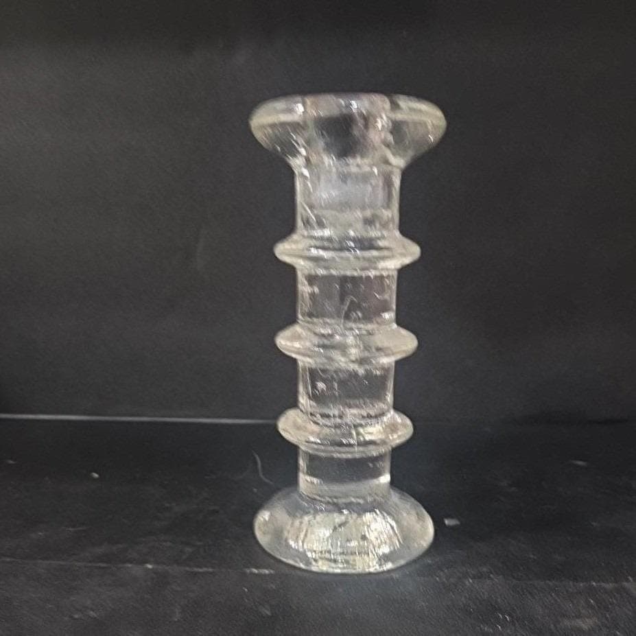 Pukeberg Sweden Three-Ring Pressed Glass Candlestick, Scandinavian Candle Holder - Thumbnail 10