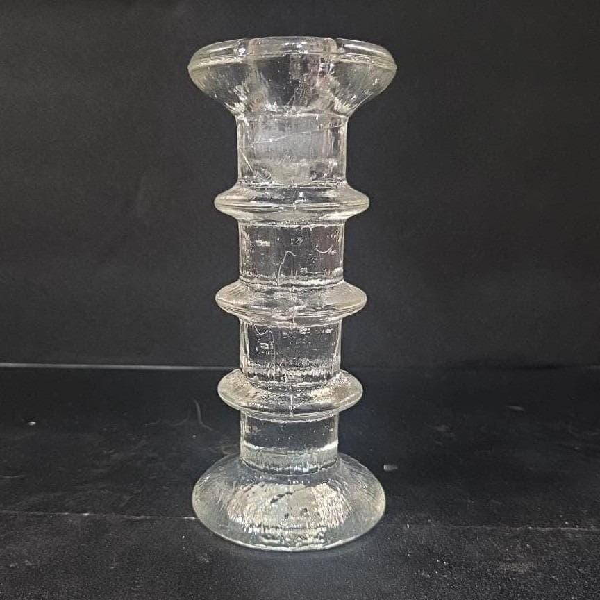 Pukeberg Sweden Three-Ring Pressed Glass Candlestick, Scandinavian Candle Holder - Thumbnail 7