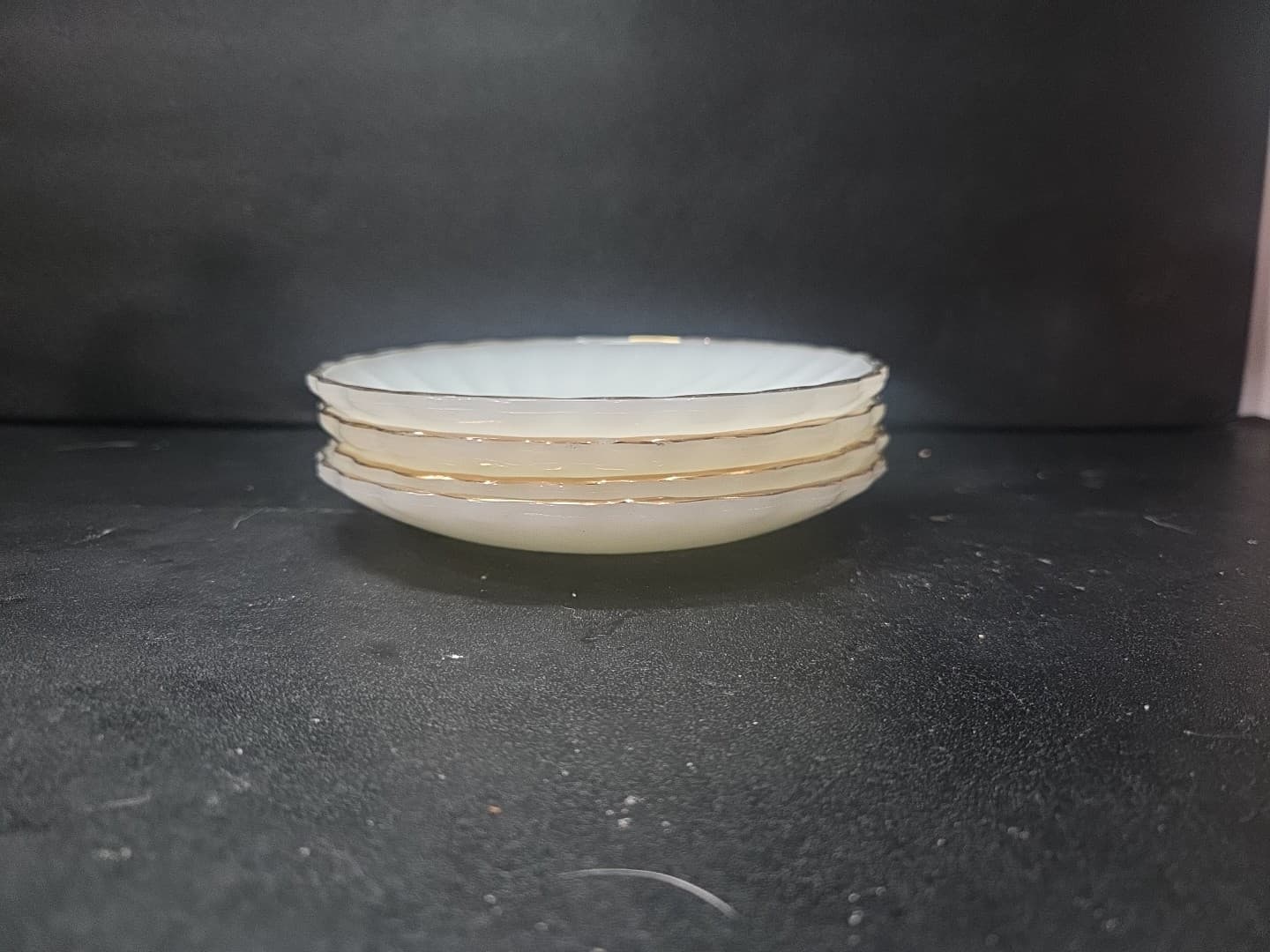 Anchor Hocking Golden Shell Saucers, Swirl Lustre Plates, Gold Trim, Set Of 4 - Thumbnail 6