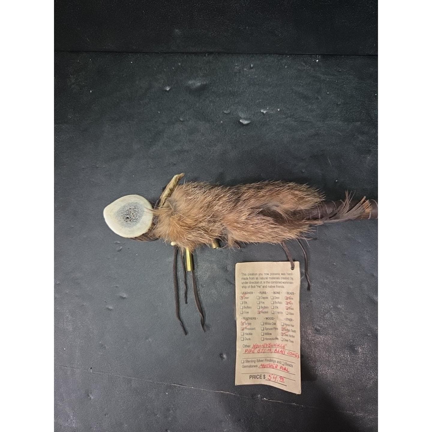 Native American Hunters Pipe, Leather, Fur & Feathers, Spirit & Visions Artifact - Thumbnail 5