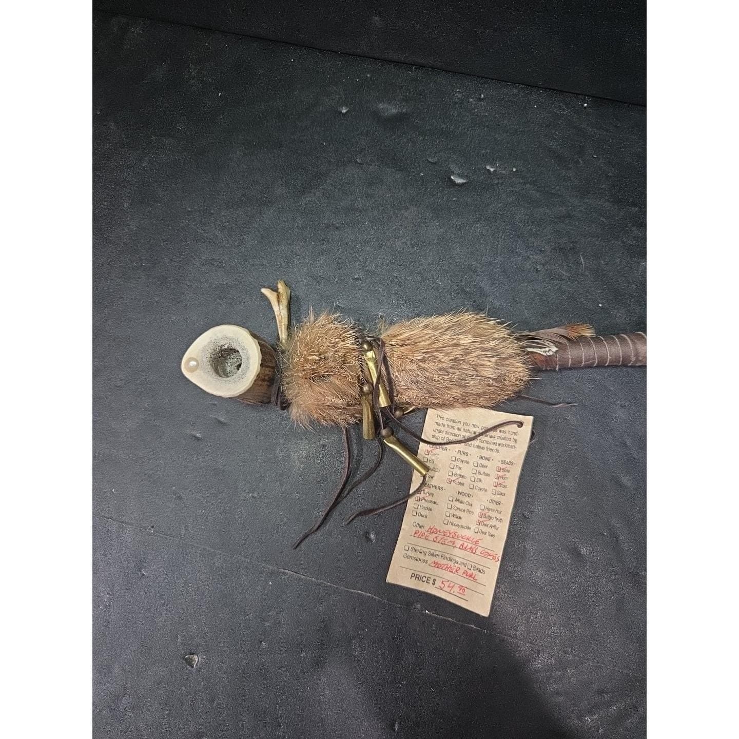 Native American Hunters Pipe, Leather, Fur & Feathers, Spirit & Visions Artifact - Thumbnail 6