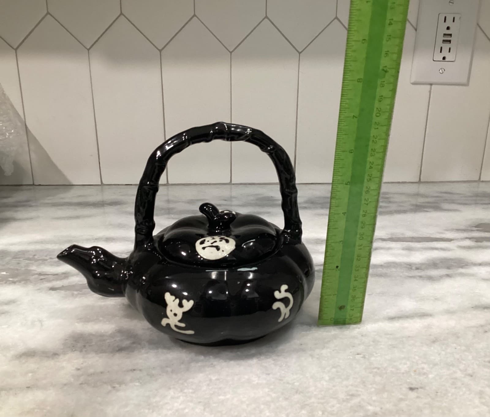 VINTAGE Asian Tea Pot ~ Porcelain Black Chinese - Thumbnail 6