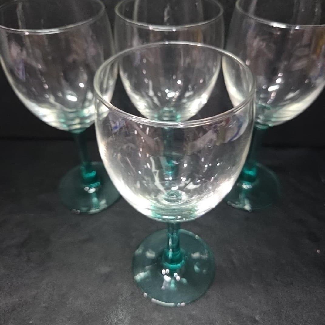 Luminarc Aqua Stem Glass Goblets, Set of 4, Vintage Teal Stemware, Drinkware - Thumbnail 6