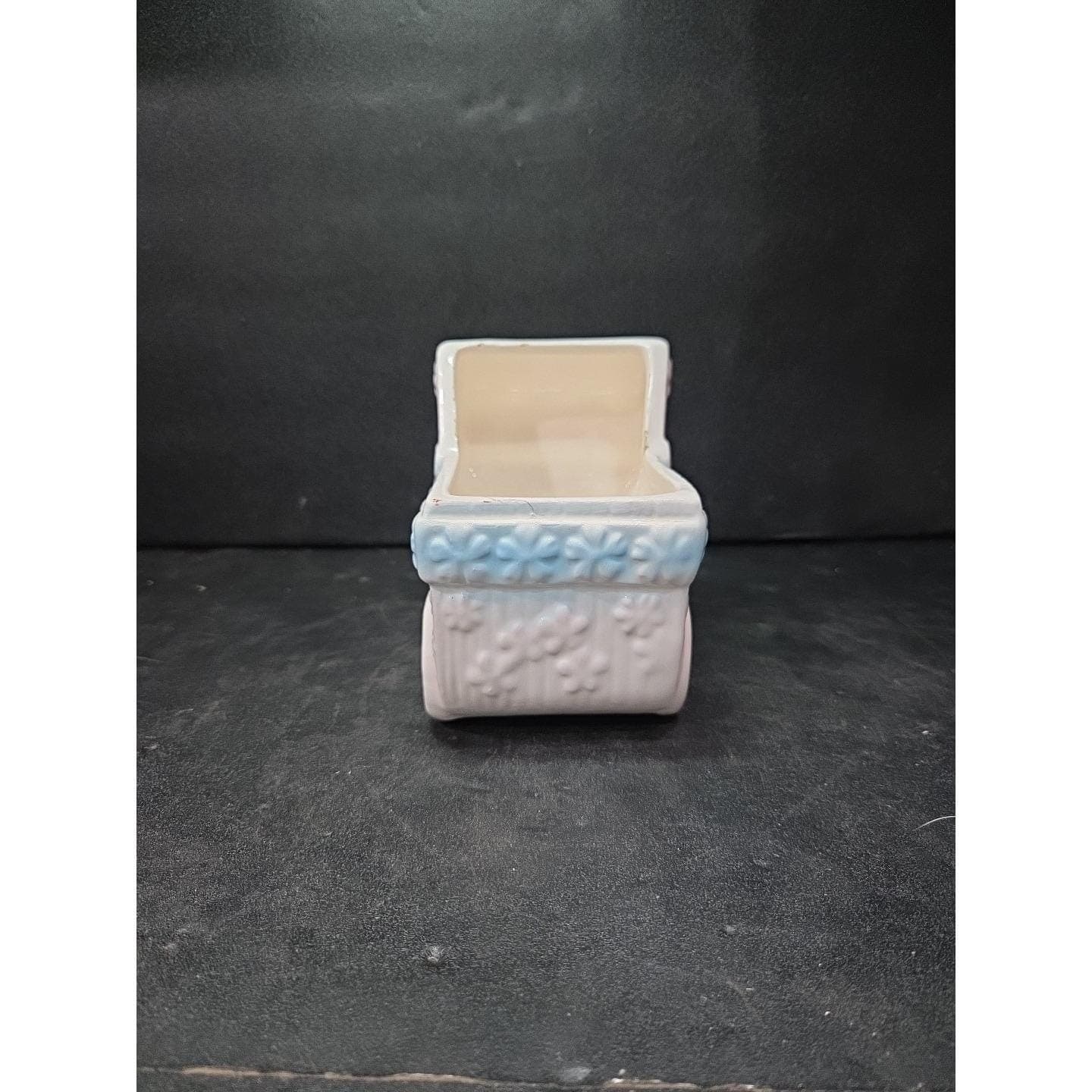 Ceramic Baby Carriage Planter with Floral Pattern, Vintage Whimsical Home Decor - Thumbnail 2
