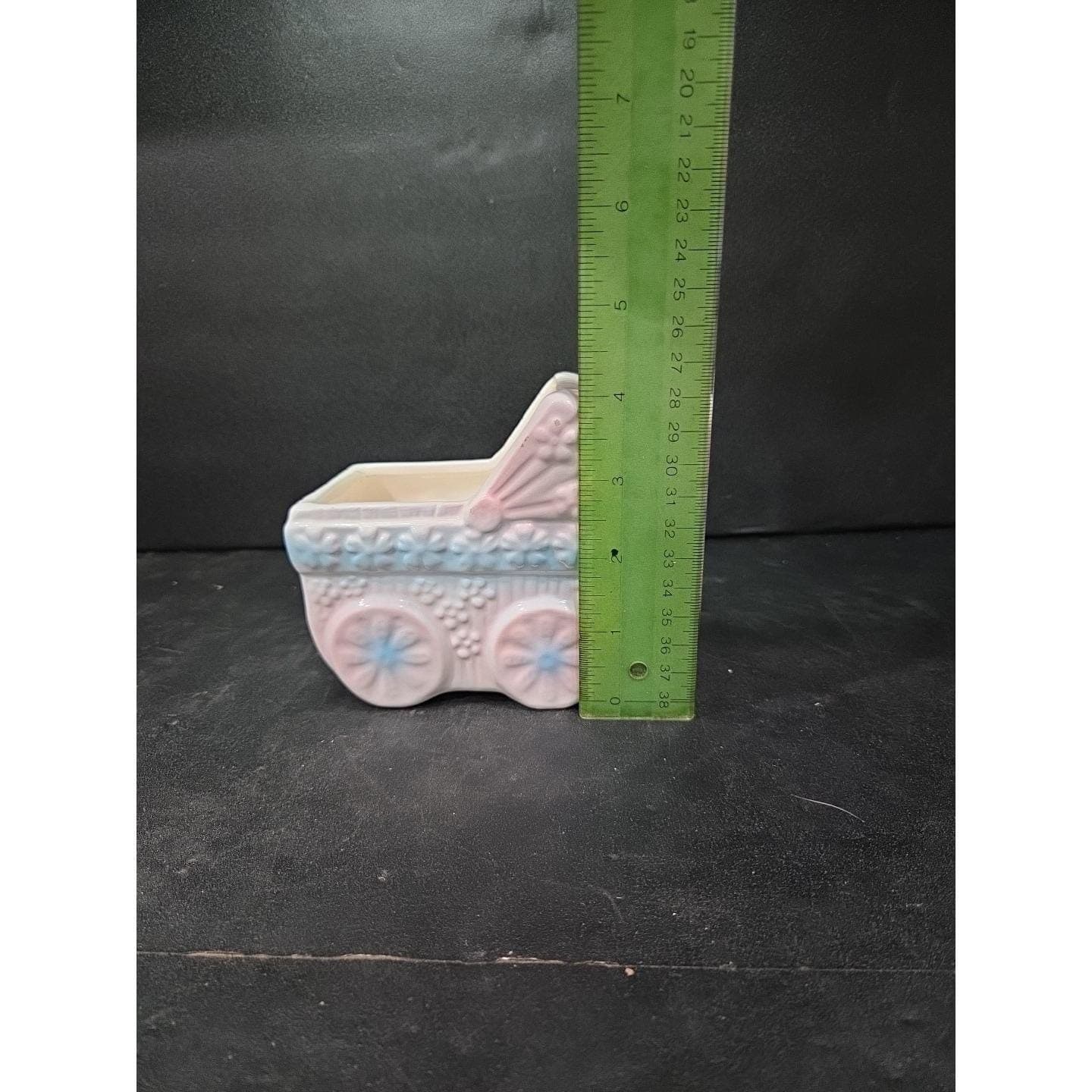 Ceramic Baby Carriage Planter with Floral Pattern, Vintage Whimsical Home Decor - Thumbnail 8