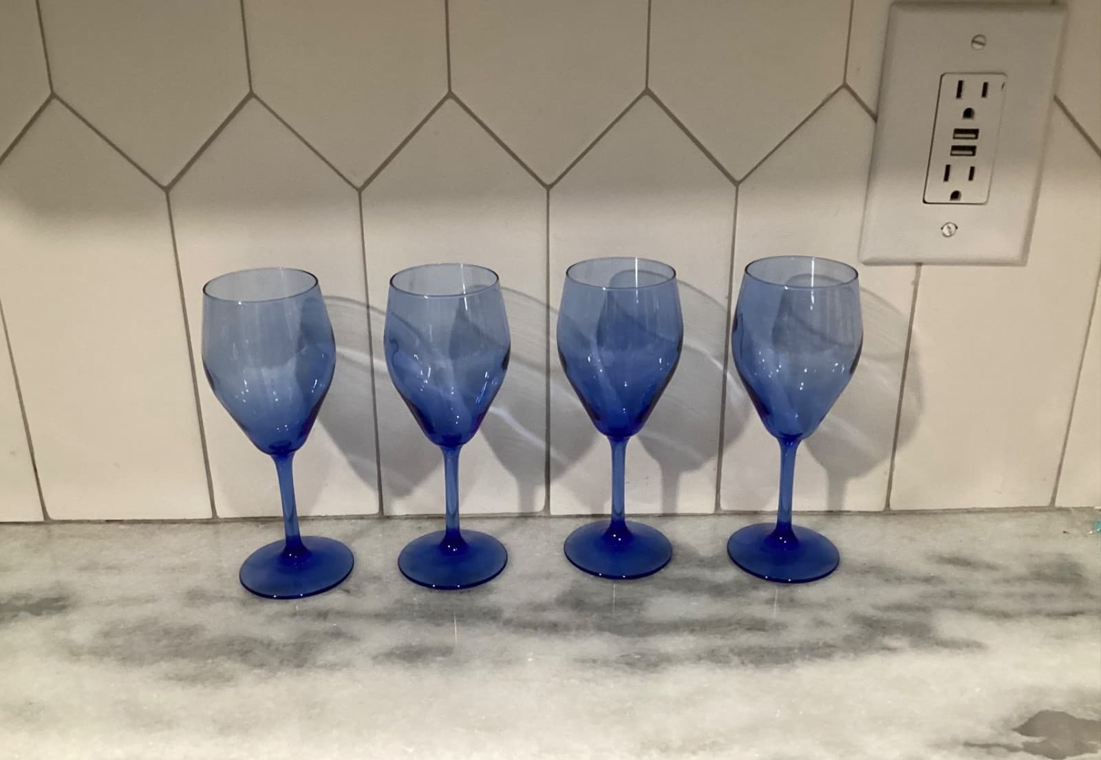 Vintage Teardrop Blue 6 Oz Stemmed Wine Glasses 6.5” Water Goblet Set of 4 - Thumbnail 9