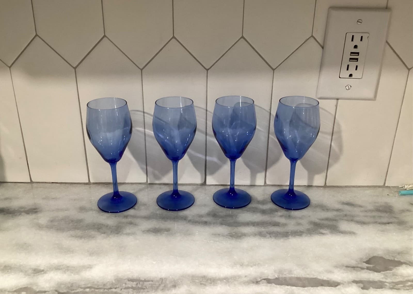 Vintage Teardrop Blue 6 Oz Stemmed Wine Glasses 6.5” Water Goblet Set of 4 - Thumbnail 10