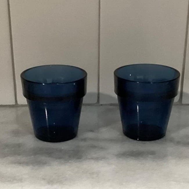 Cobalt Blue Thick Glass Mini Votive Candle Holders, Set of 2, Toothpick Cups - Thumbnail 10
