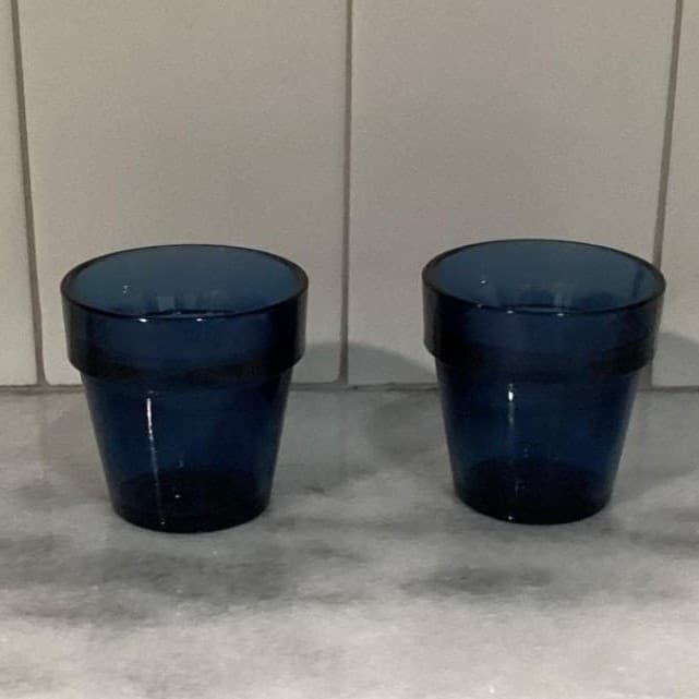 Cobalt Blue Thick Glass Mini Votive Candle Holders, Set of 2, Toothpick Cups - Thumbnail 11