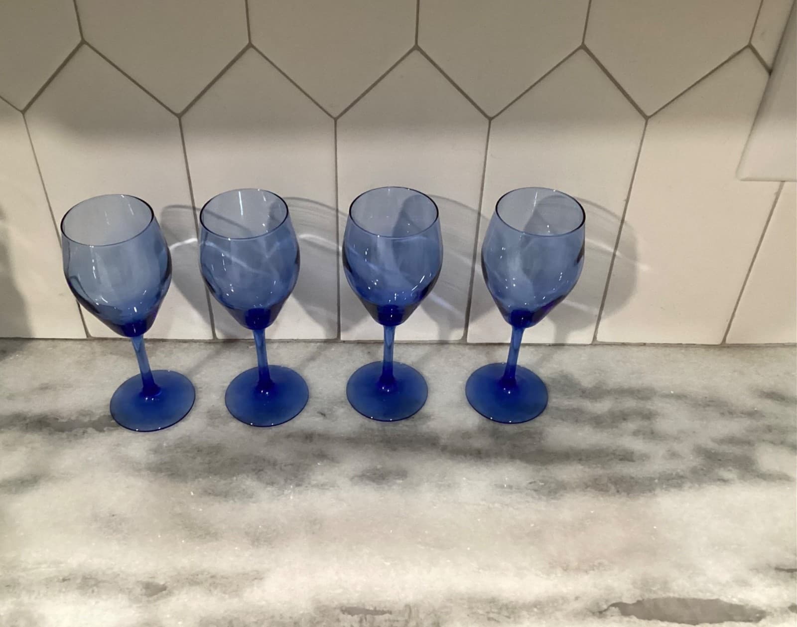 Vintage Teardrop Blue 6 Oz Stemmed Wine Glasses 6.5” Water Goblet Set of 4 - Thumbnail 2