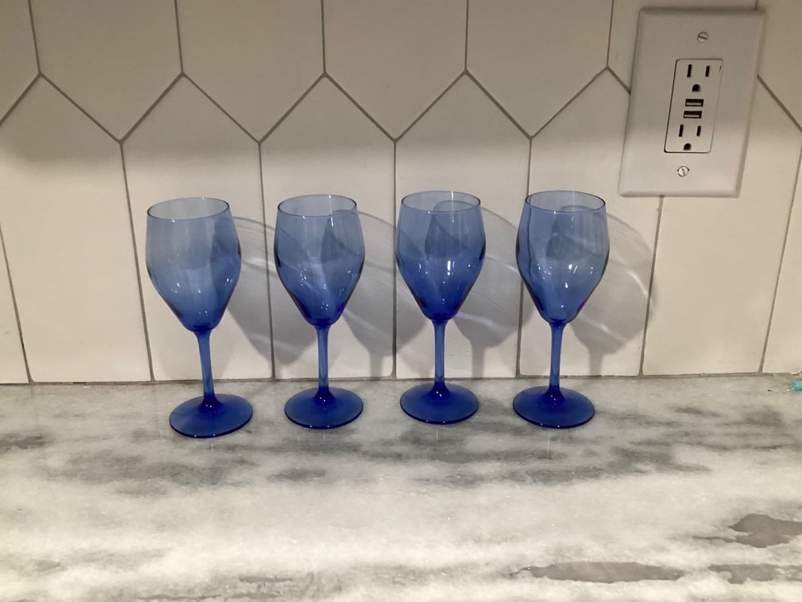 Vintage Teardrop Blue 6 Oz Stemmed Wine Glasses 6.5” Water Goblet Set of 4 - Thumbnail 8