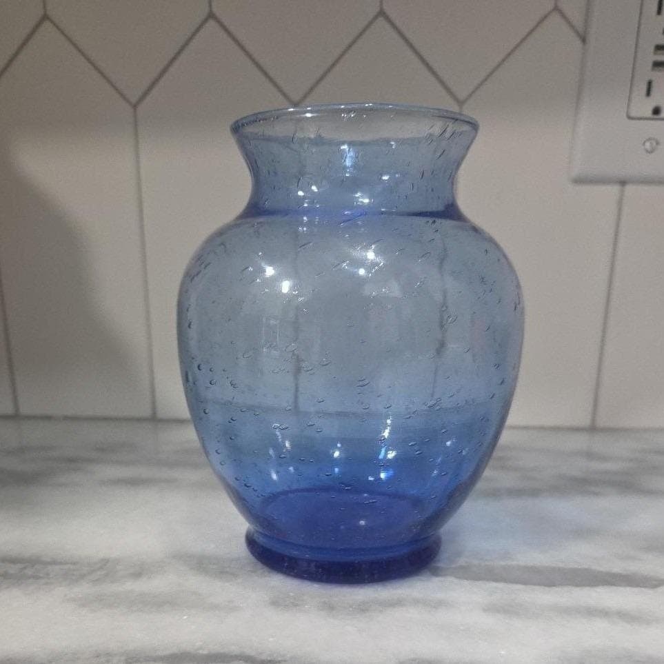 Indiana Glass Bubble Art Blue Vase, Vintage Centerpiece Decor, Replacement - Thumbnail 8