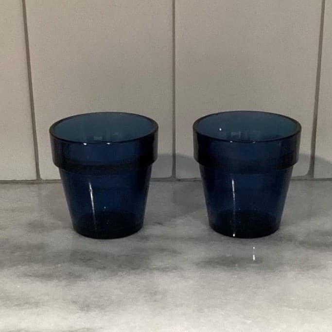 Cobalt Blue Thick Glass Mini Votive Candle Holders, Set of 2, Toothpick Cups - Thumbnail 9