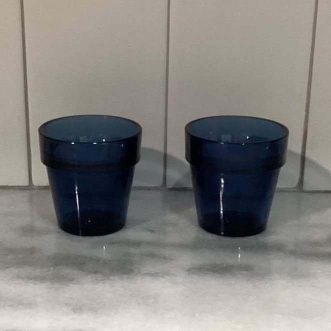 Cobalt Blue Thick Glass Mini Votive Candle Holders, Set of 2, Toothpick Cups - Thumbnail 2