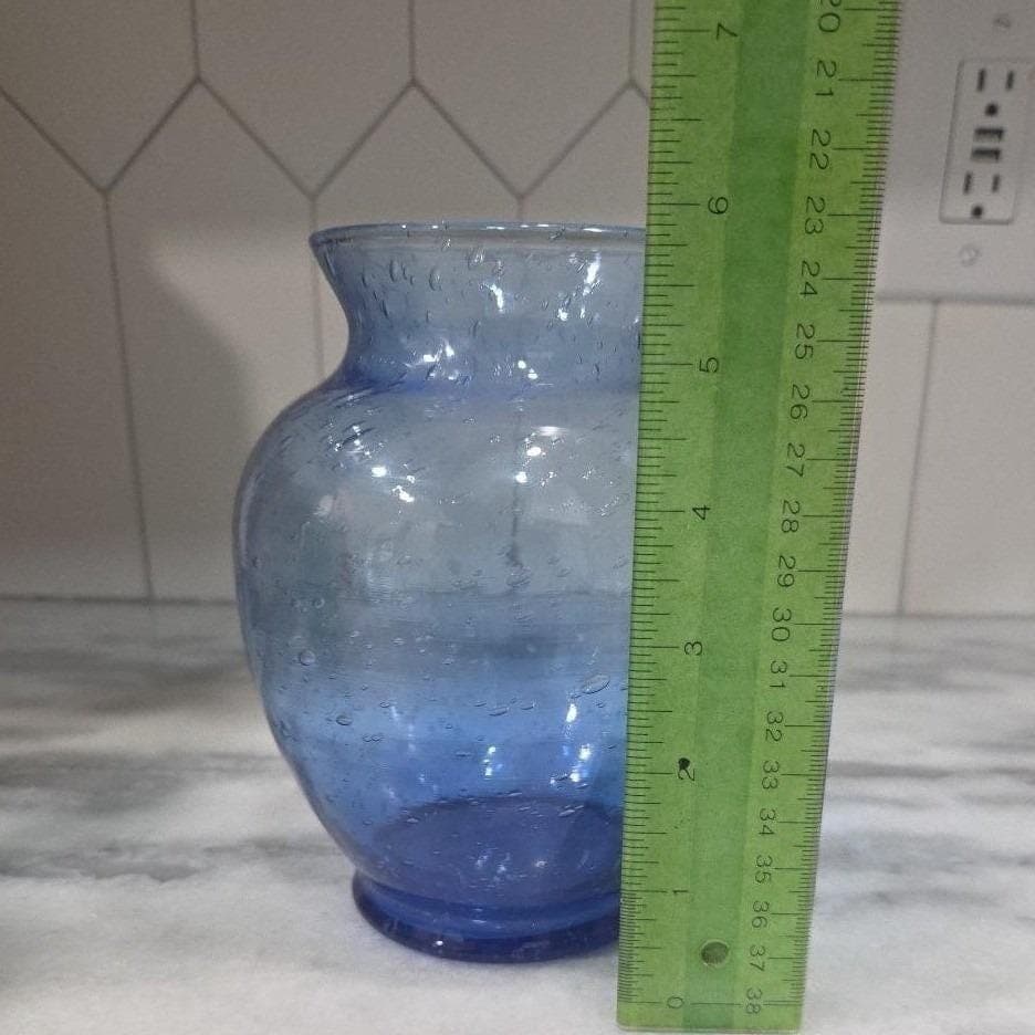 Indiana Glass Bubble Art Blue Vase, Vintage Centerpiece Decor, Replacement - Thumbnail 2