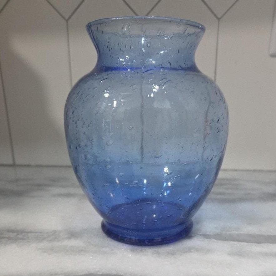 Indiana Glass Bubble Art Blue Vase, Vintage Centerpiece Decor, Replacement - Thumbnail 10
