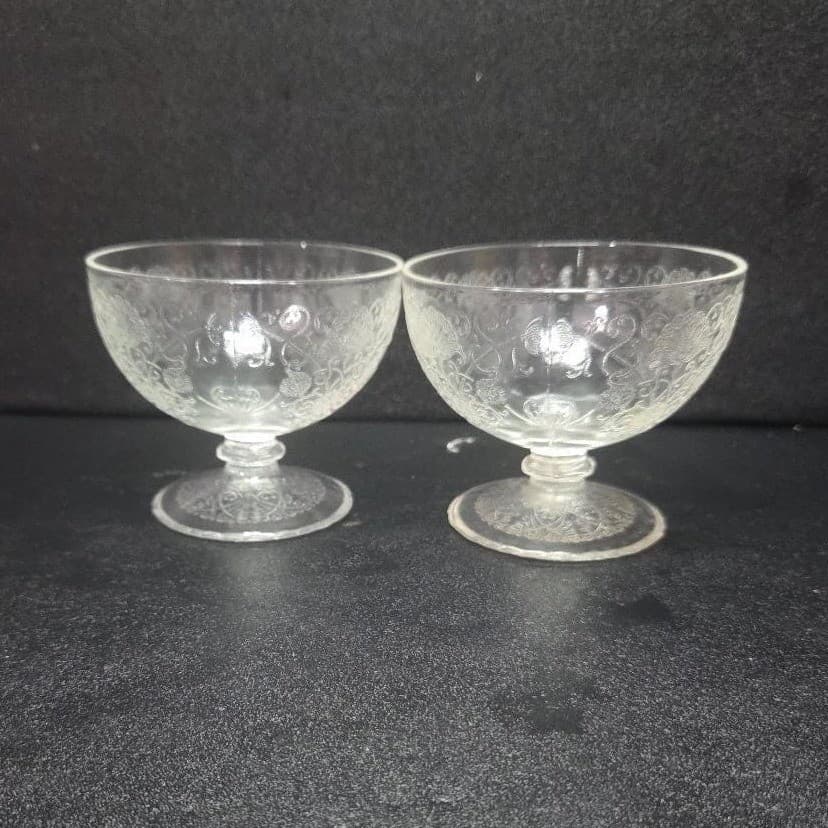 Hazel Atlas Florentine Sherbet Glasses, Set of 2, Vintage Footed Dessert Glass - Thumbnail 5