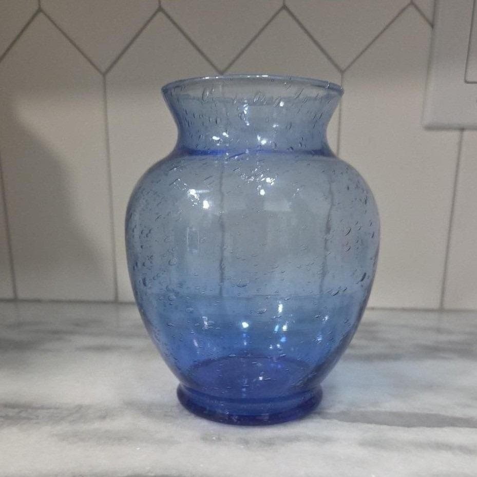 Indiana Glass Bubble Art Blue Vase, Vintage Centerpiece Decor, Replacement - Thumbnail 7