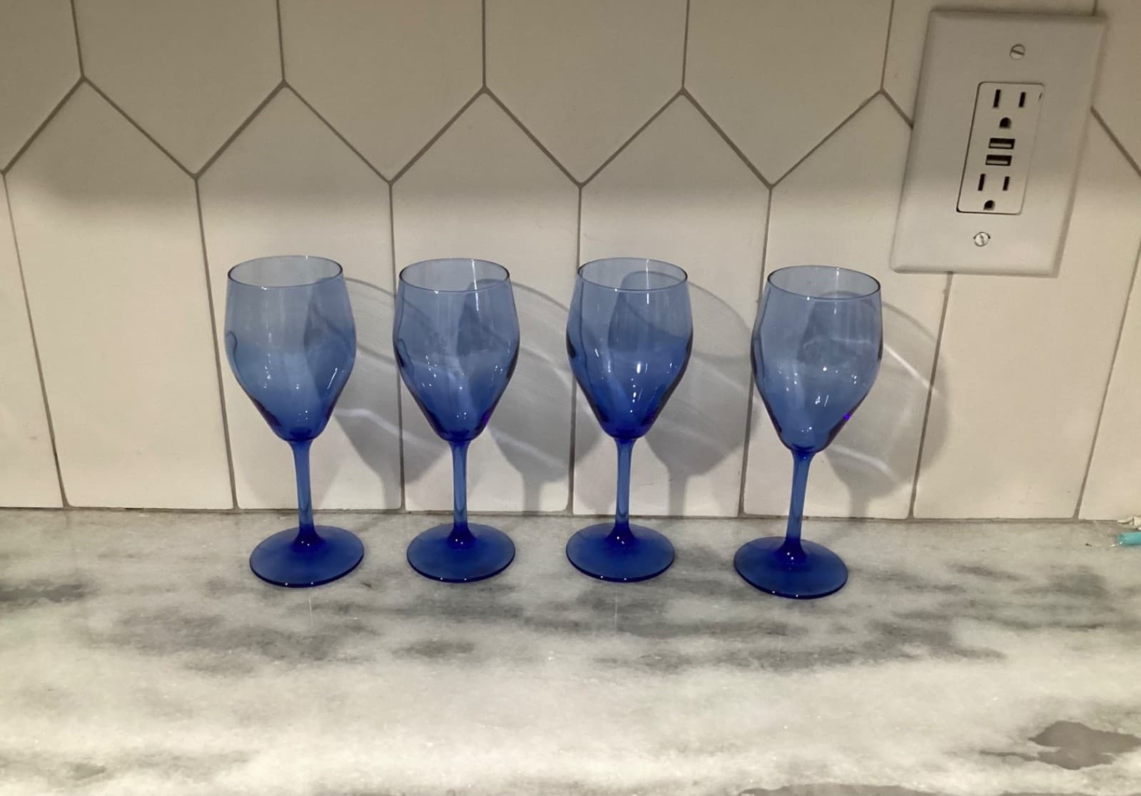 Vintage Teardrop Blue 6 Oz Stemmed Wine Glasses 6.5” Water Goblet Set of 4 - Thumbnail 7