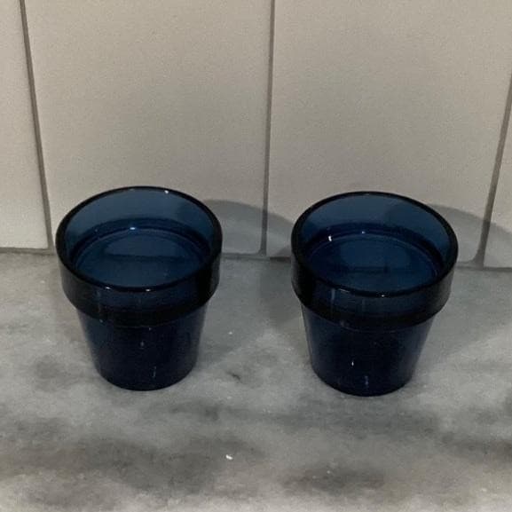 Cobalt Blue Thick Glass Mini Votive Candle Holders, Set of 2, Toothpick Cups - Thumbnail 3