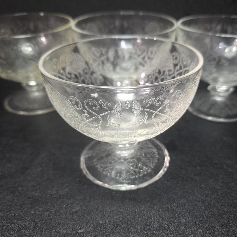 Hazel Atlas Florentine Sherbet Glasses, Set of 4, Vintage Footed Dessert Glass - Thumbnail 6
