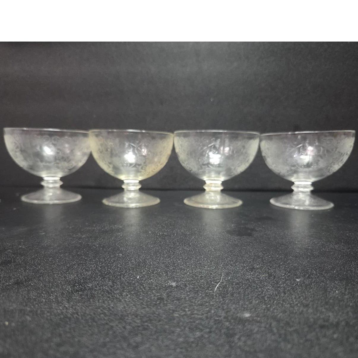 Hazel Atlas Florentine Sherbet Glasses, Set of 4, Vintage Footed Dessert Glass - Thumbnail 4