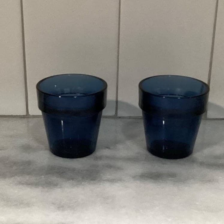 Cobalt Blue Thick Glass Mini Votive Candle Holders, Set of 2, Toothpick Cups - Thumbnail 12