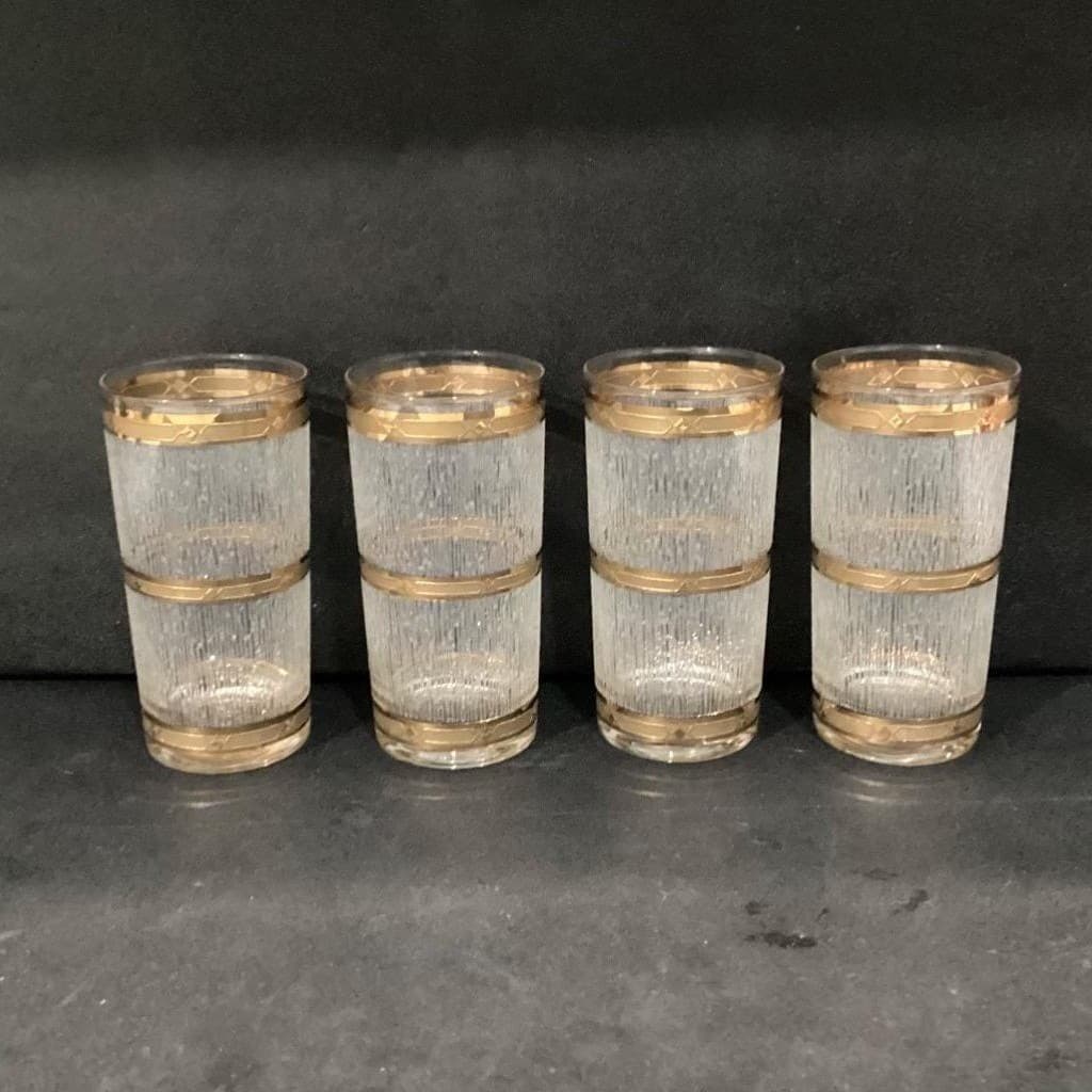 Culver "Icicle" 22K Gold Highball Glasses, Set of 4, Vintage Tumblers, Drinkware - Thumbnail 9