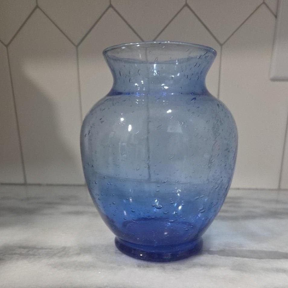 Indiana Glass Bubble Art Blue Vase, Vintage Centerpiece Decor, Replacement - Thumbnail 9