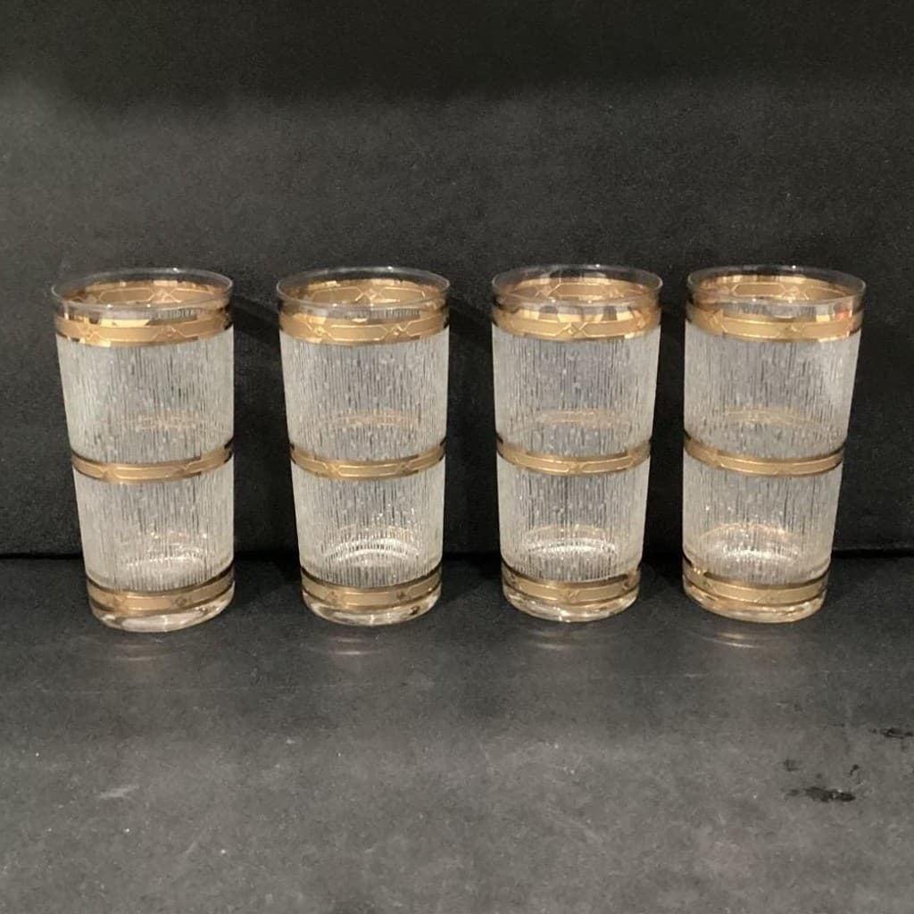 Culver "Icicle" 22K Gold Highball Glasses, Set of 4, Vintage Tumblers, Drinkware - Thumbnail 2