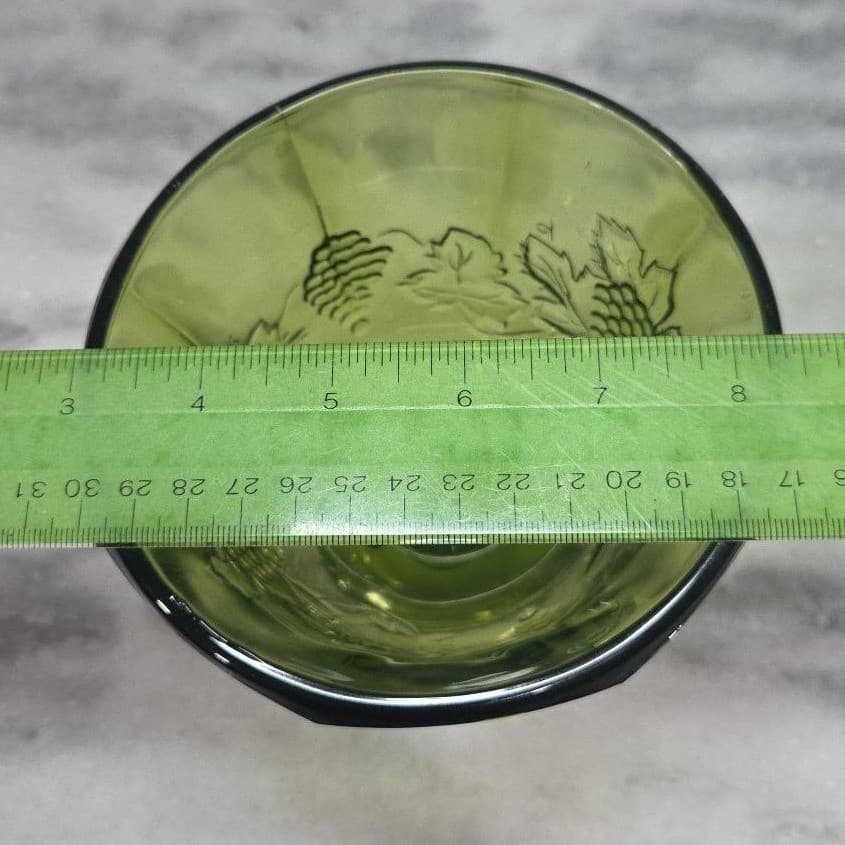 Indiana Glass Colony Harvest Grapes Compote, Vintage Avocado Green Pedestal Bowl - Thumbnail 9