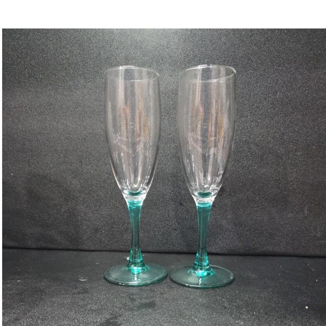 Luminarc Teal Champagne Flutes, Set of 2, Vintage Aqua Stemware Toasting Glasses - Thumbnail 5