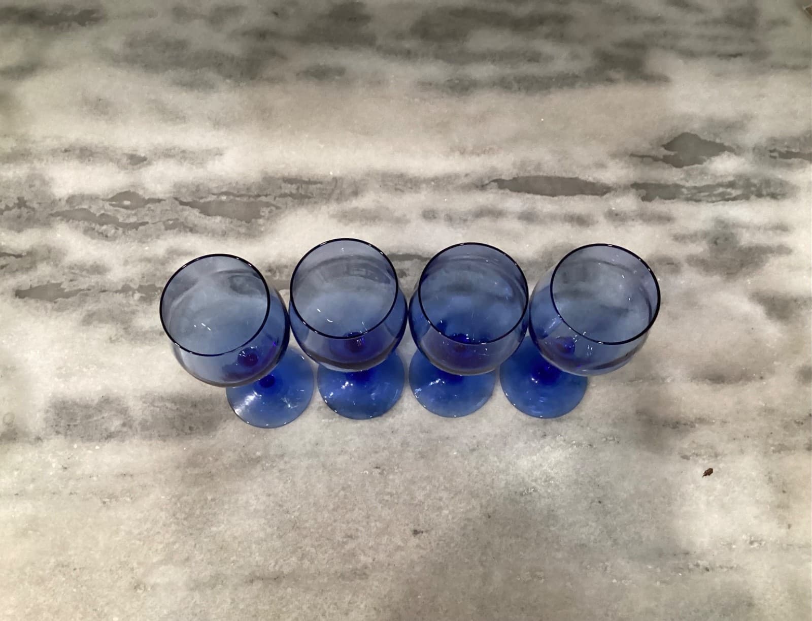 Vintage Teardrop Blue 6 Oz Stemmed Wine Glasses 6.5” Water Goblet Set of 4 - Thumbnail 3