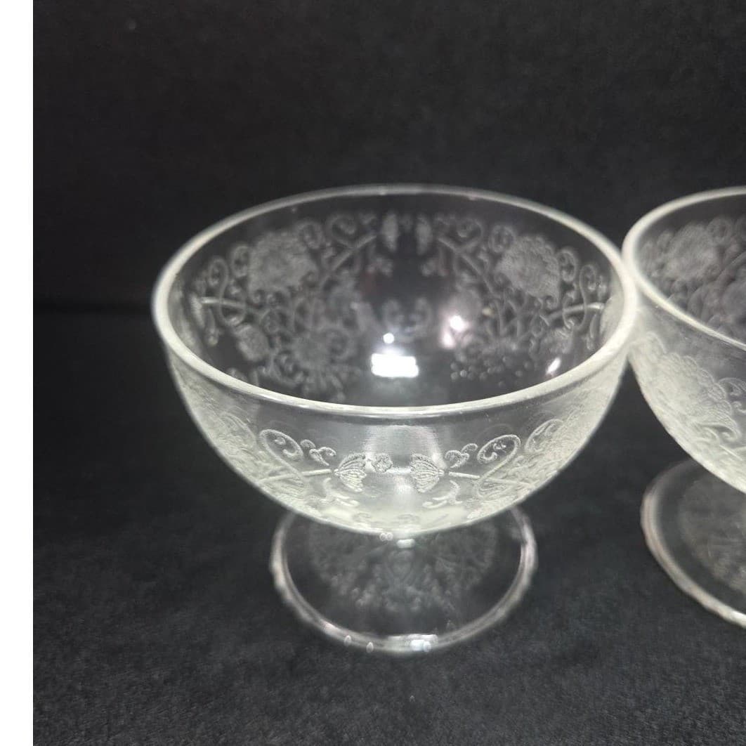 Hazel Atlas Florentine Sherbet Glasses, Set of 2, Vintage Footed Dessert Glass - Thumbnail 6