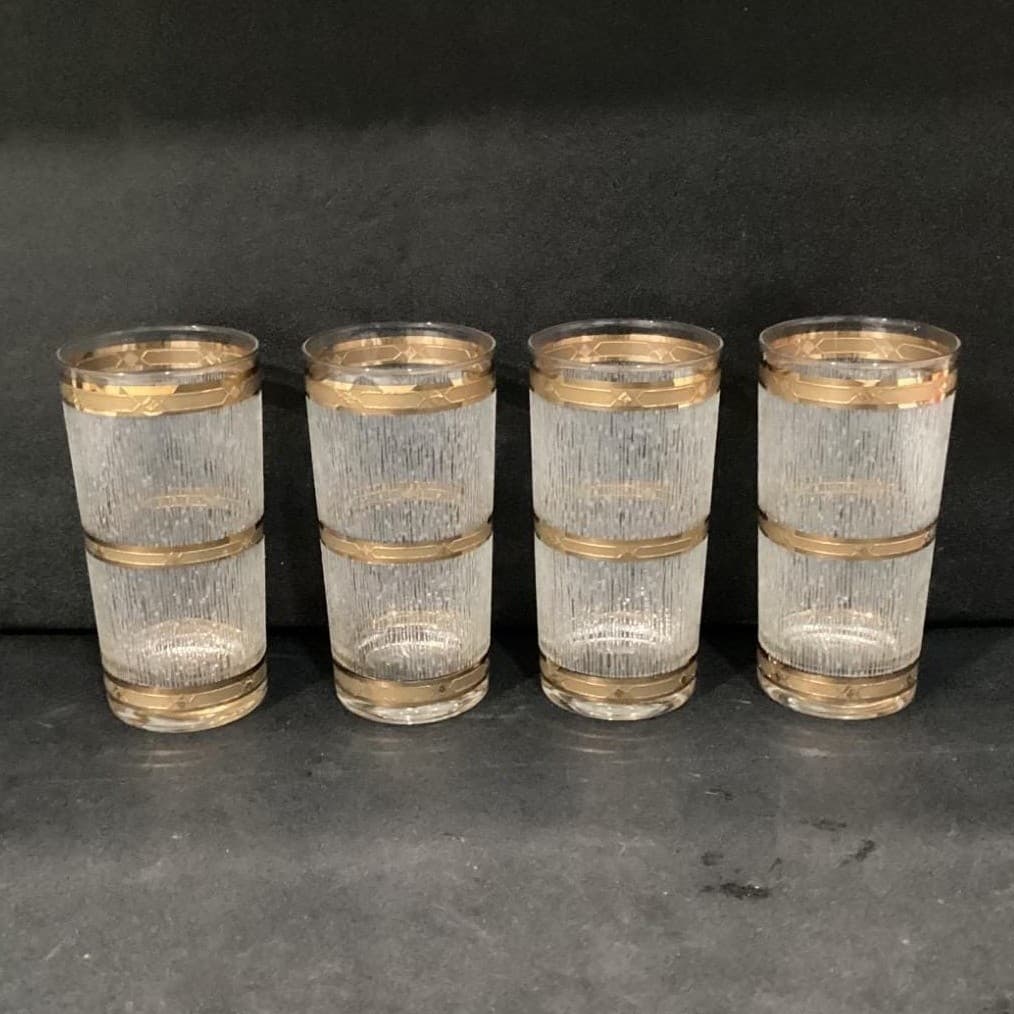 Culver "Icicle" 22K Gold Highball Glasses, Set of 4, Vintage Tumblers, Drinkware - Thumbnail 10