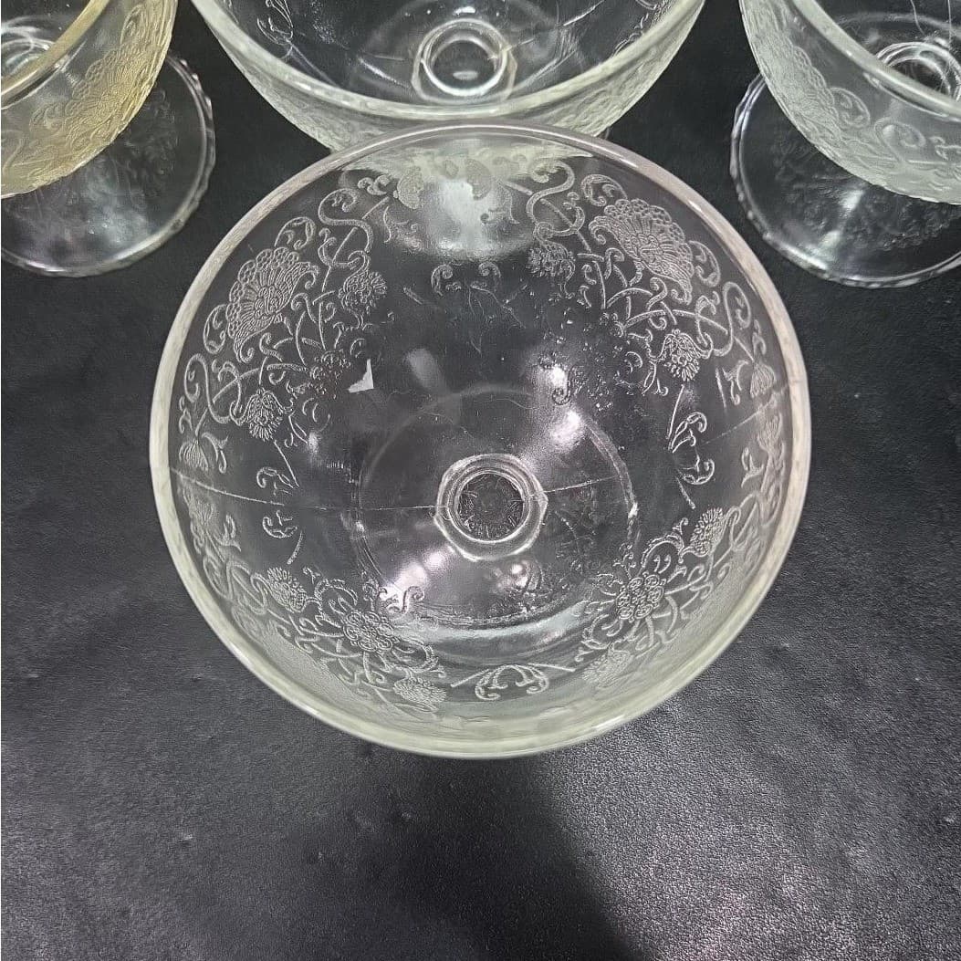 Hazel Atlas Florentine Sherbet Glasses, Set of 4, Vintage Footed Dessert Glass - Thumbnail 7