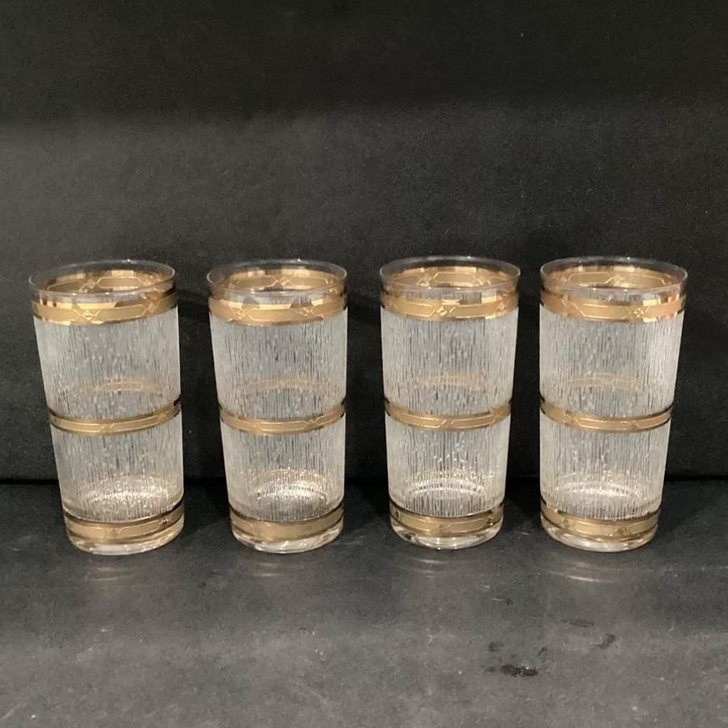 Culver "Icicle" 22K Gold Highball Glasses, Set of 4, Vintage Tumblers, Drinkware - Thumbnail 11